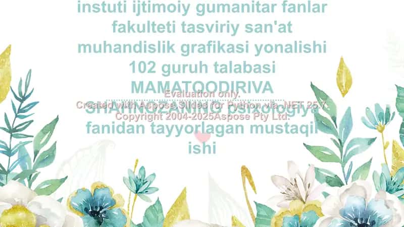 Andijon davlat pedogigika instuti ijtimoiy gumanitar fanlar fakulteti tasviriy san'at muhandislik grafikasi yonalishi 102 guruh talabasi MAMATQODIRIVA SHAHNOZANING psixologiya fanidan tayyorlagan mustaqil ishi 1
