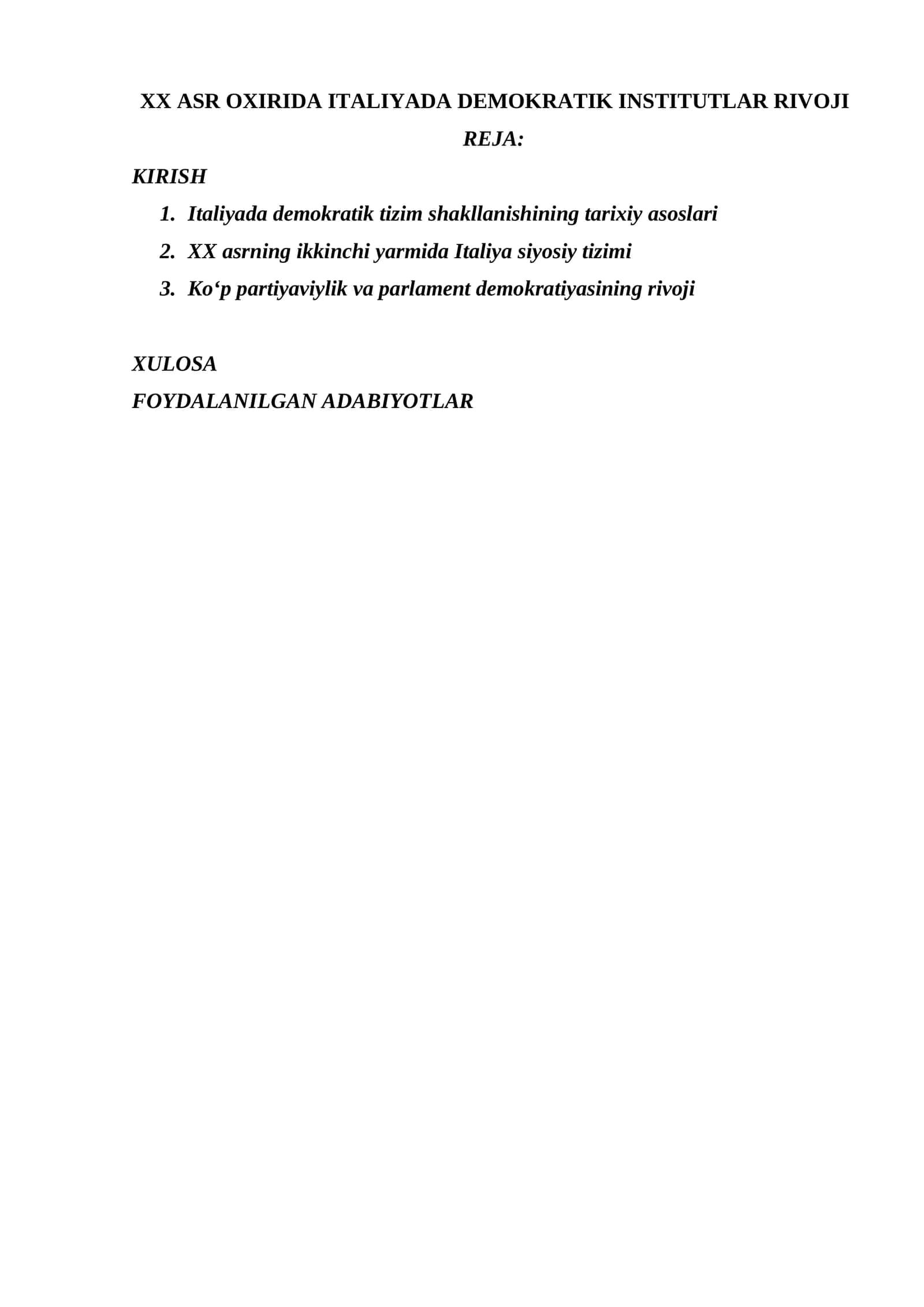 XX ASR OXIRIDA ITALIYADA DEMOKRATIK INSTITUTLAR RIVOJI 1