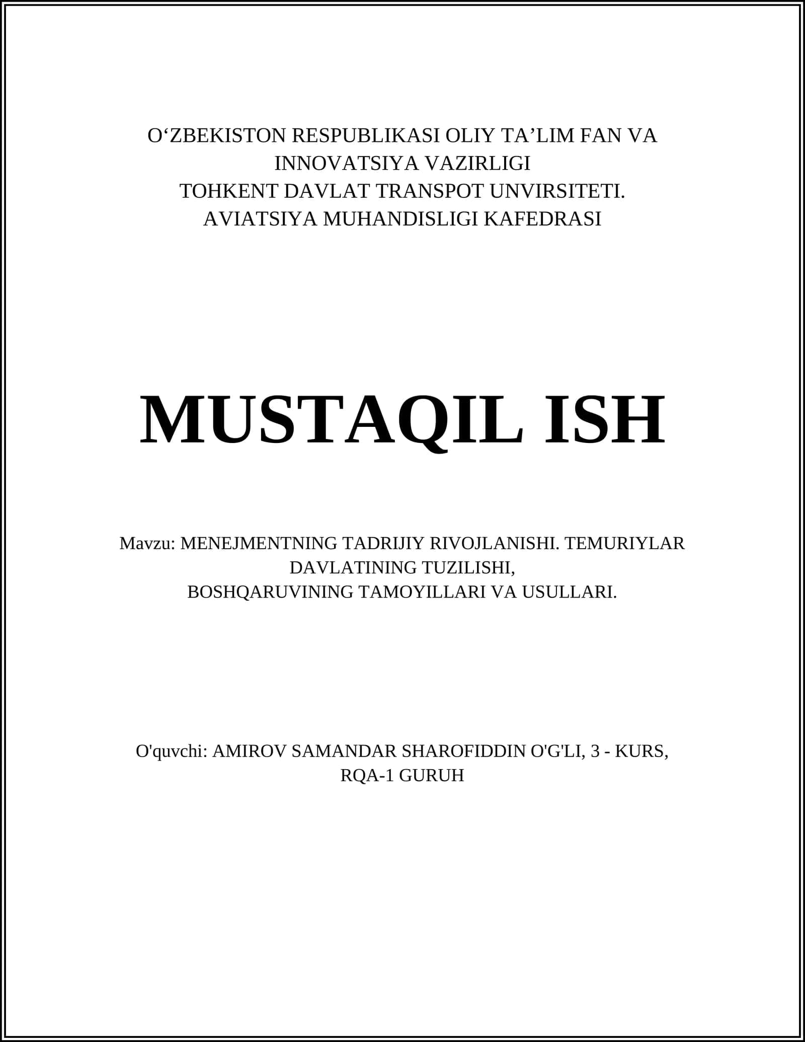 MENEJMENTNING TADRIJIY RIVOJLANISHI 1