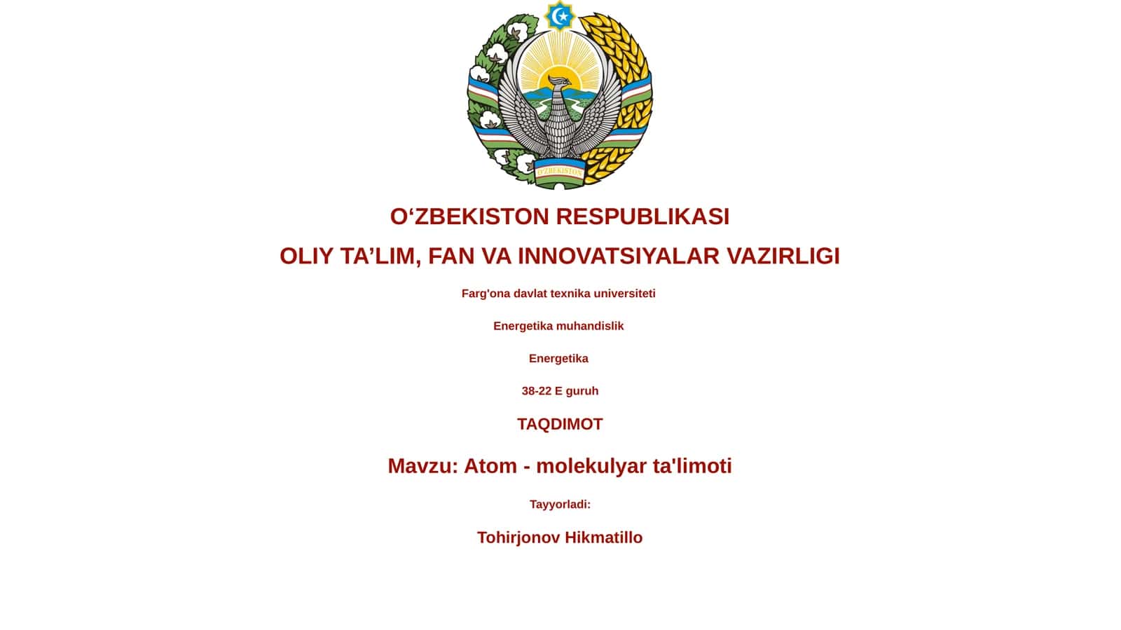 Atom - molekulyar ta'limoti 1