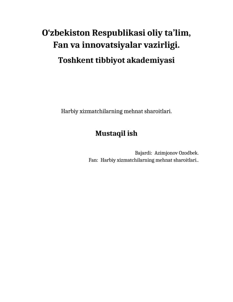 Harbiy xizmatchilarning mehnat sharoitlari 1