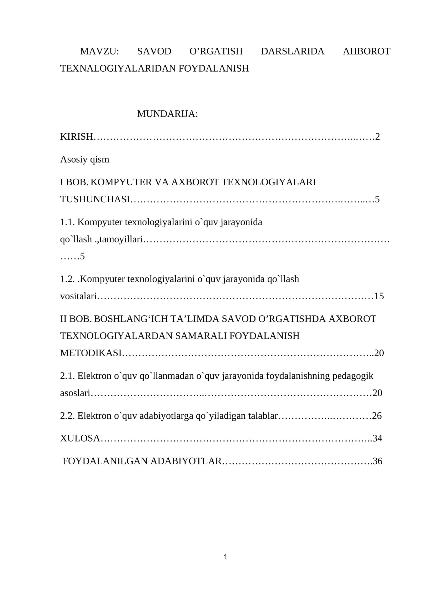 SAVOD O’RGATISH DARSLARIDA AHBOROT TEXNALOGIYALARIDAN FOYDALANISH 1
