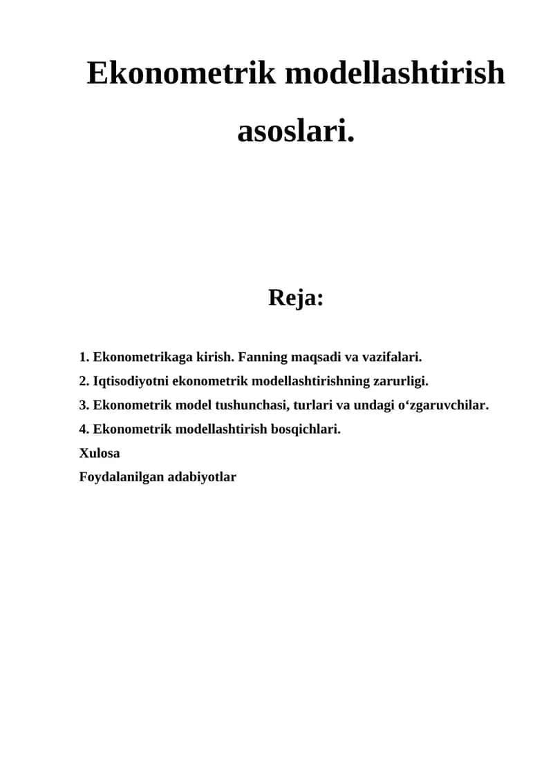 Ekonometrik modellashtirish asoslari 1