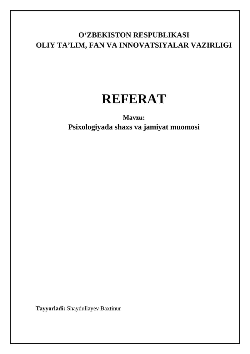 Psixologiyada shaxs va jamiyat muomosi 1