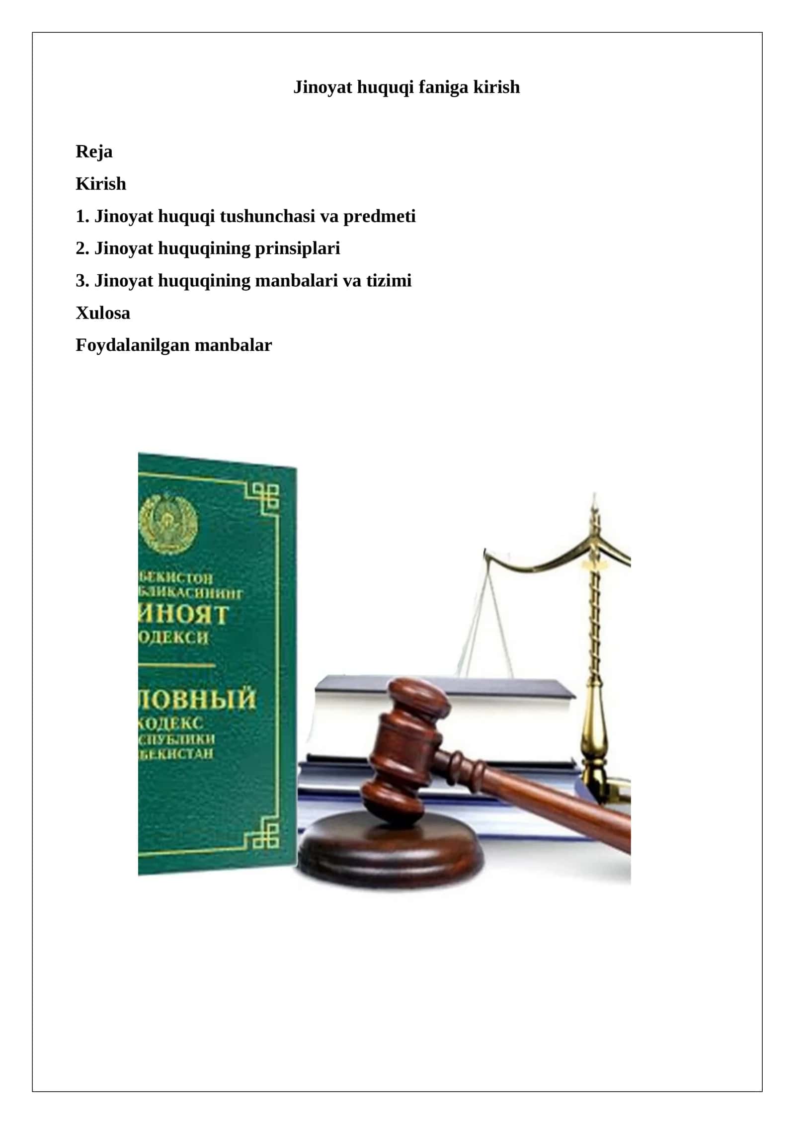 Jinoyat huquqi faniga kirish 1
