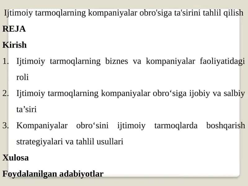 Ijtimoiytarmoqlarning kompaniyalar obro'si ta'siri 1