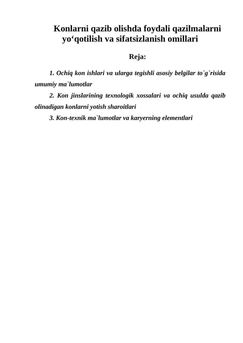 Foydali qazilma konlarini ochiq usulda qazib olish 1