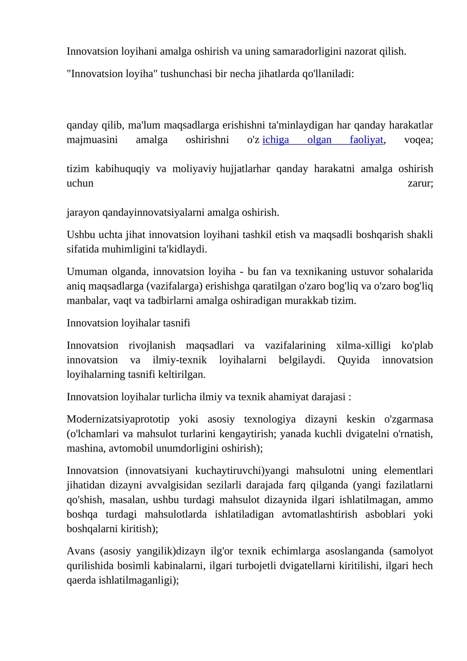 Innovatsion loyihani amalga oshirish va uning samaradorligini nazorat qilish 1