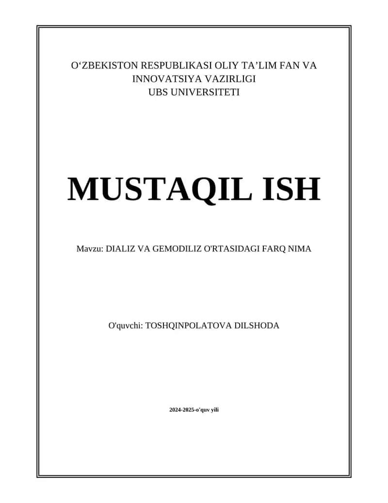 DIALIZ VA GEMODILIZ O'RTASIDAGI FARQ NIMA 1