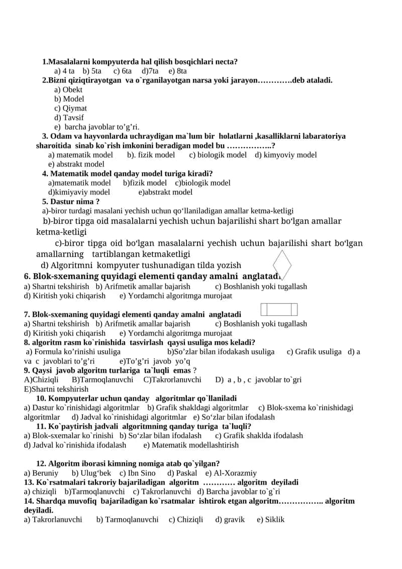 Masalalarni kompyuterda hal qilish bosqichlari 1