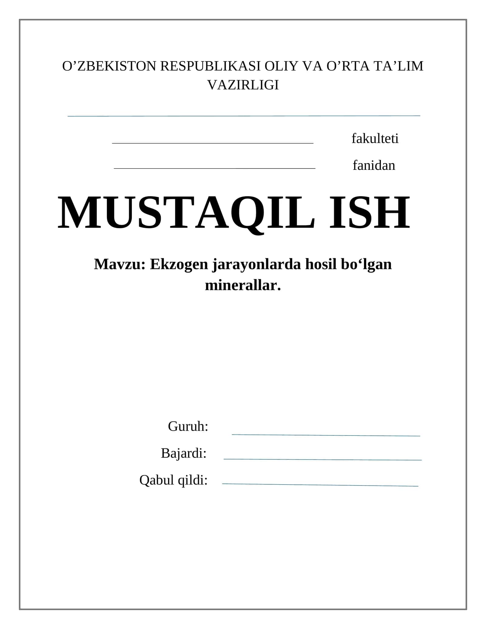Ekzogen jarayonlarda hosil bo‘lgan minerallar 1