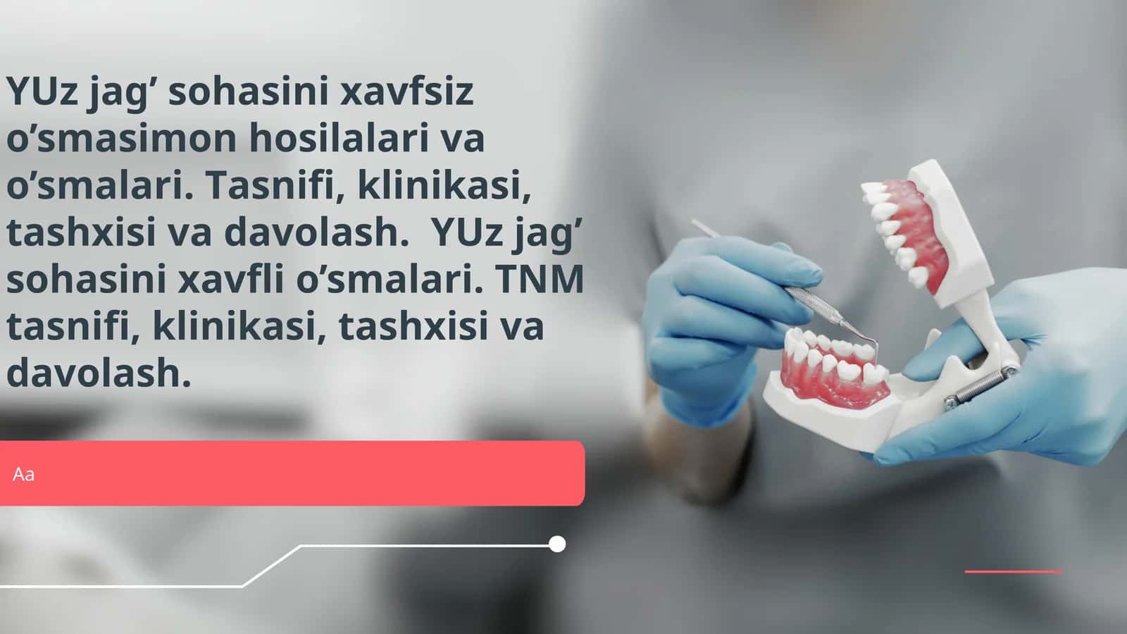 YUz jаg’ sоhаsini хаvfsiz o’smаsimоn hоsilаlаri vа o’smаlаri. Tаsnifi, klinikаsi, tаshхisi vа dаvоlаsh. YUz jаg’ sоhаsini хаvfli o’smаlаri. TNM tаsnifi, klinikаsi, tаshхisi vа dаvоlаsh 1