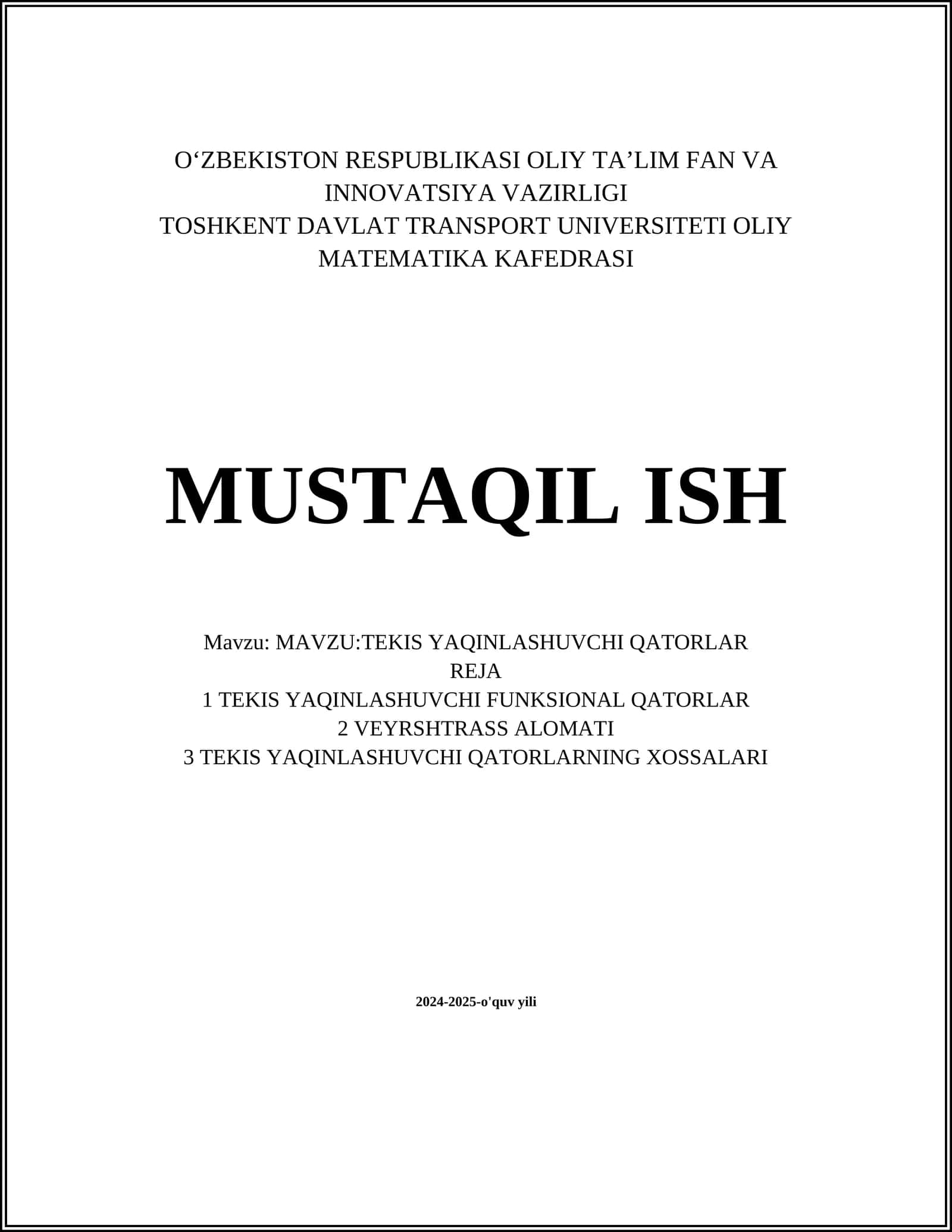 TEKIS YAQINLASHUVCHI QATORLAR 1