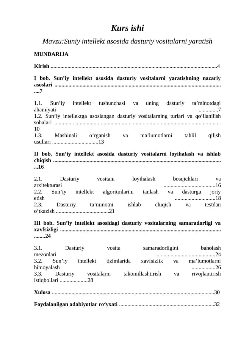 Sun’iy intellekt asosida dasturiy vositalarni yaratish 1