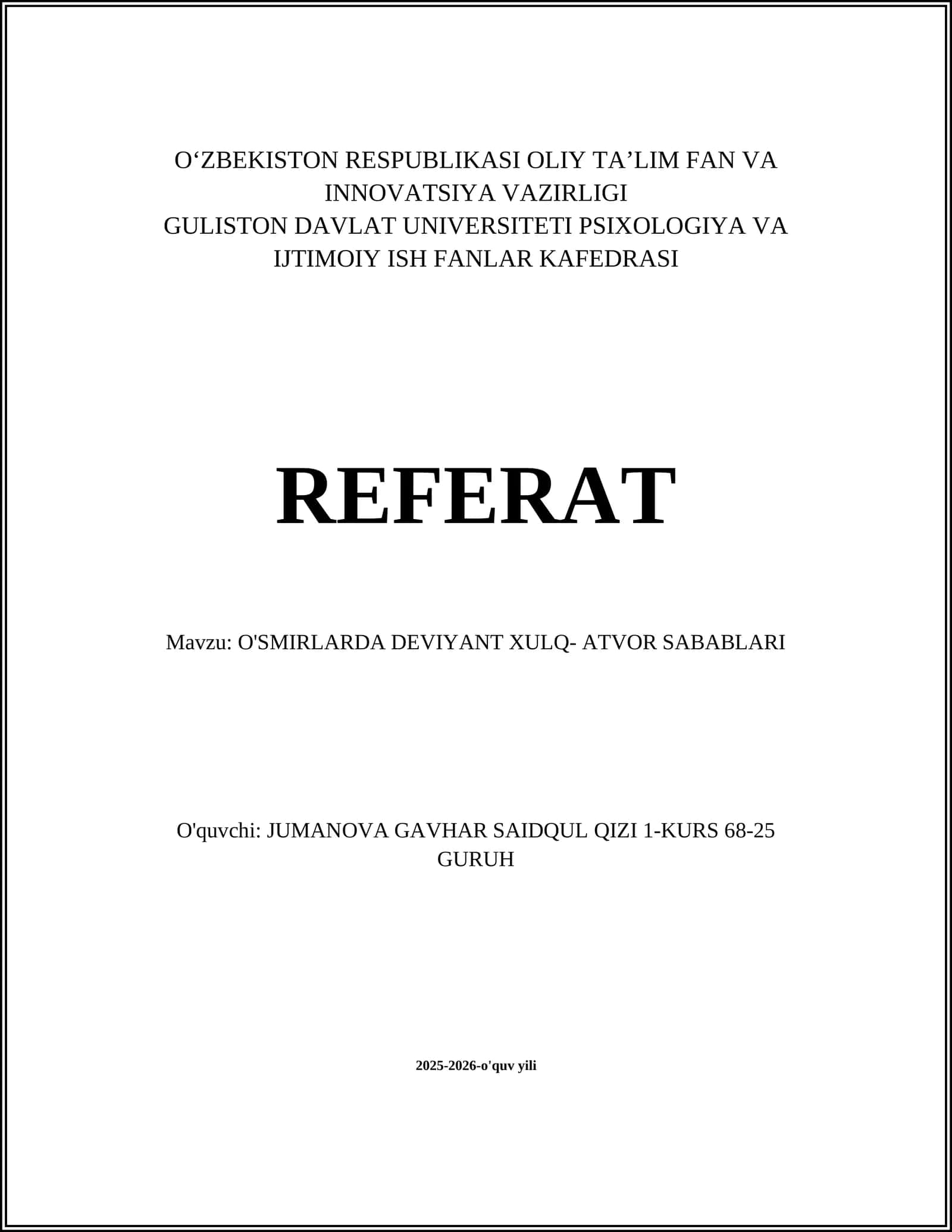 O'SMIRLARDA DEVIYANT XULQ- ATVOR SABABLARI 1