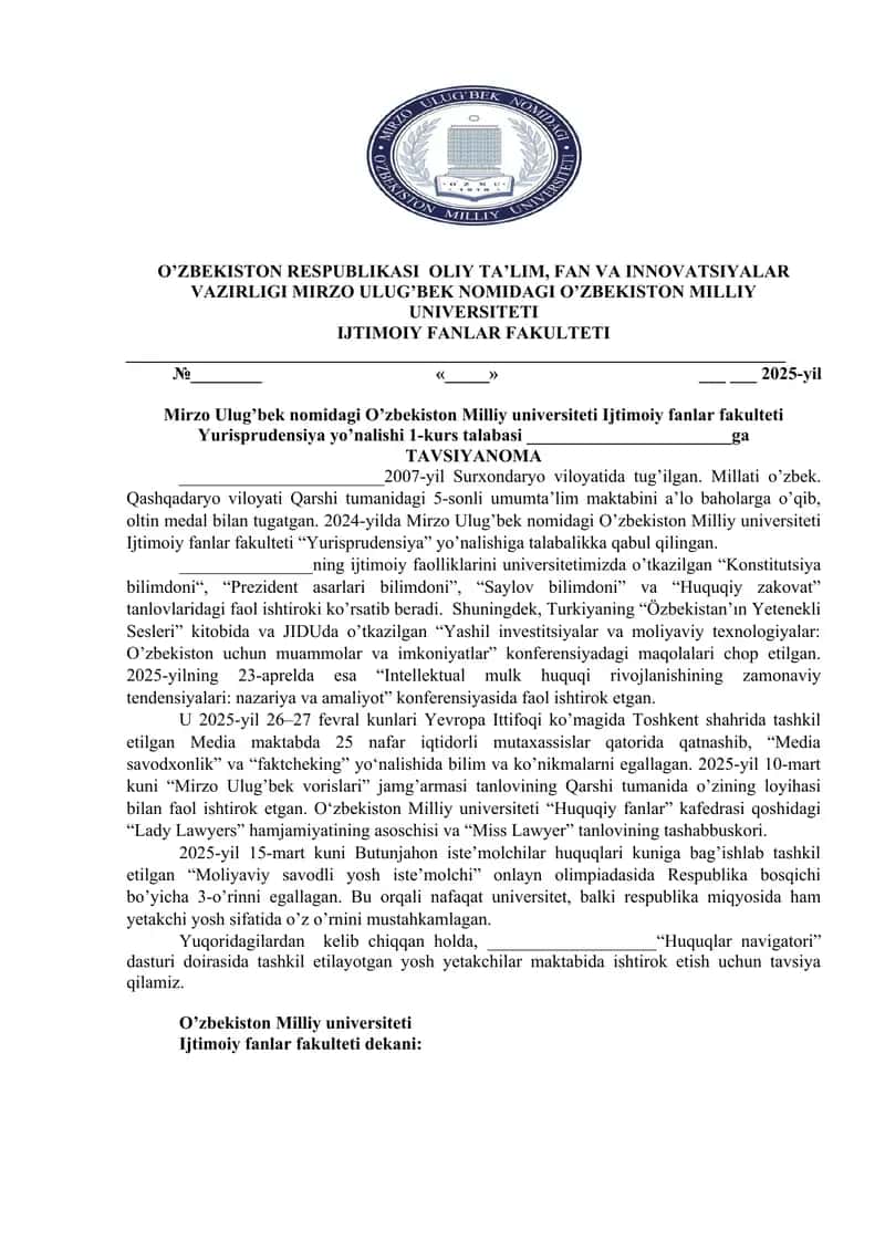 Yurisprudensiya yo’nalishi 1-kurs talabasi 1