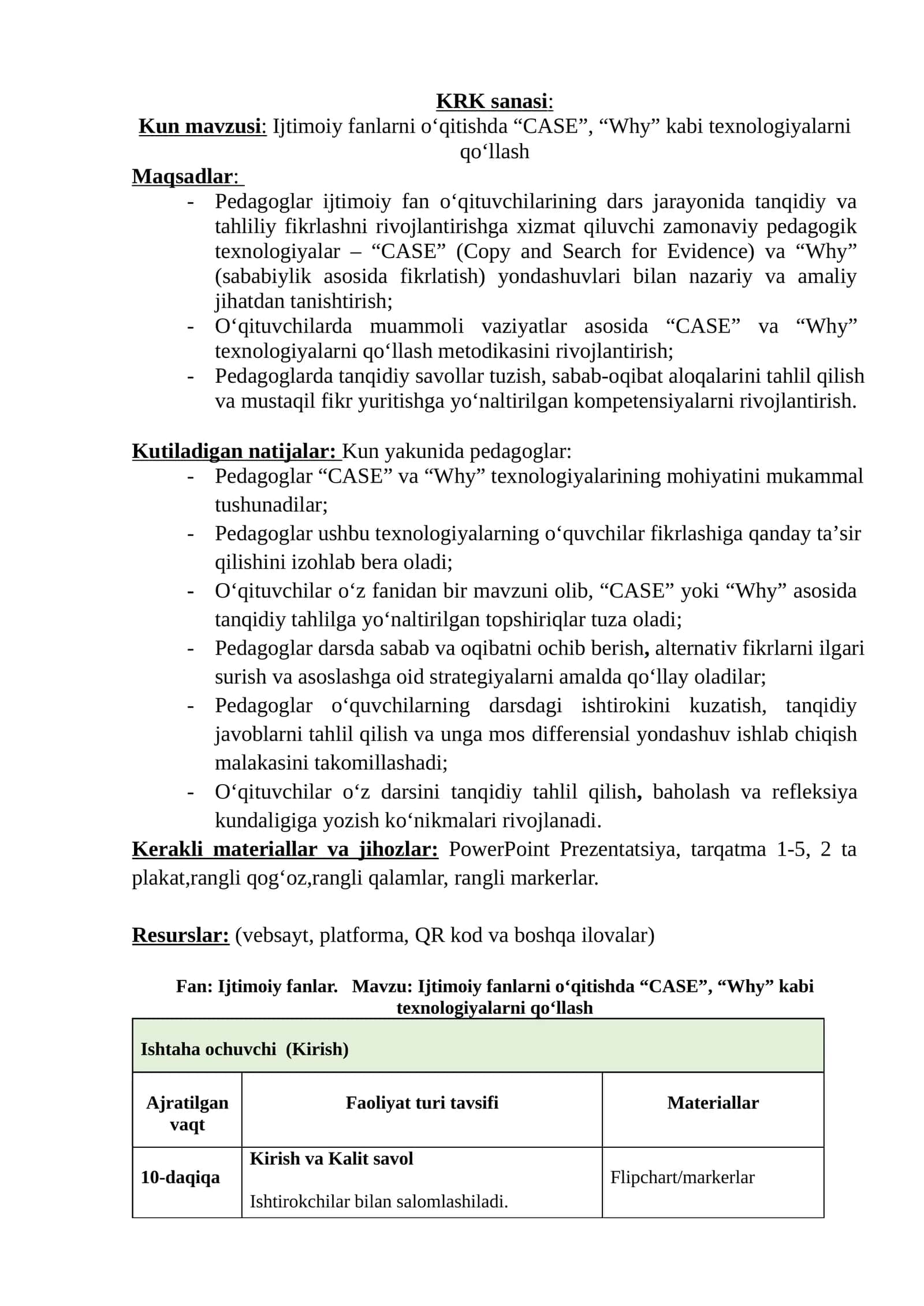 Ijtimoiy fanlarni oʻqitishda “CASE”, “Why” kabi texnologiyalarni qoʻllash 1