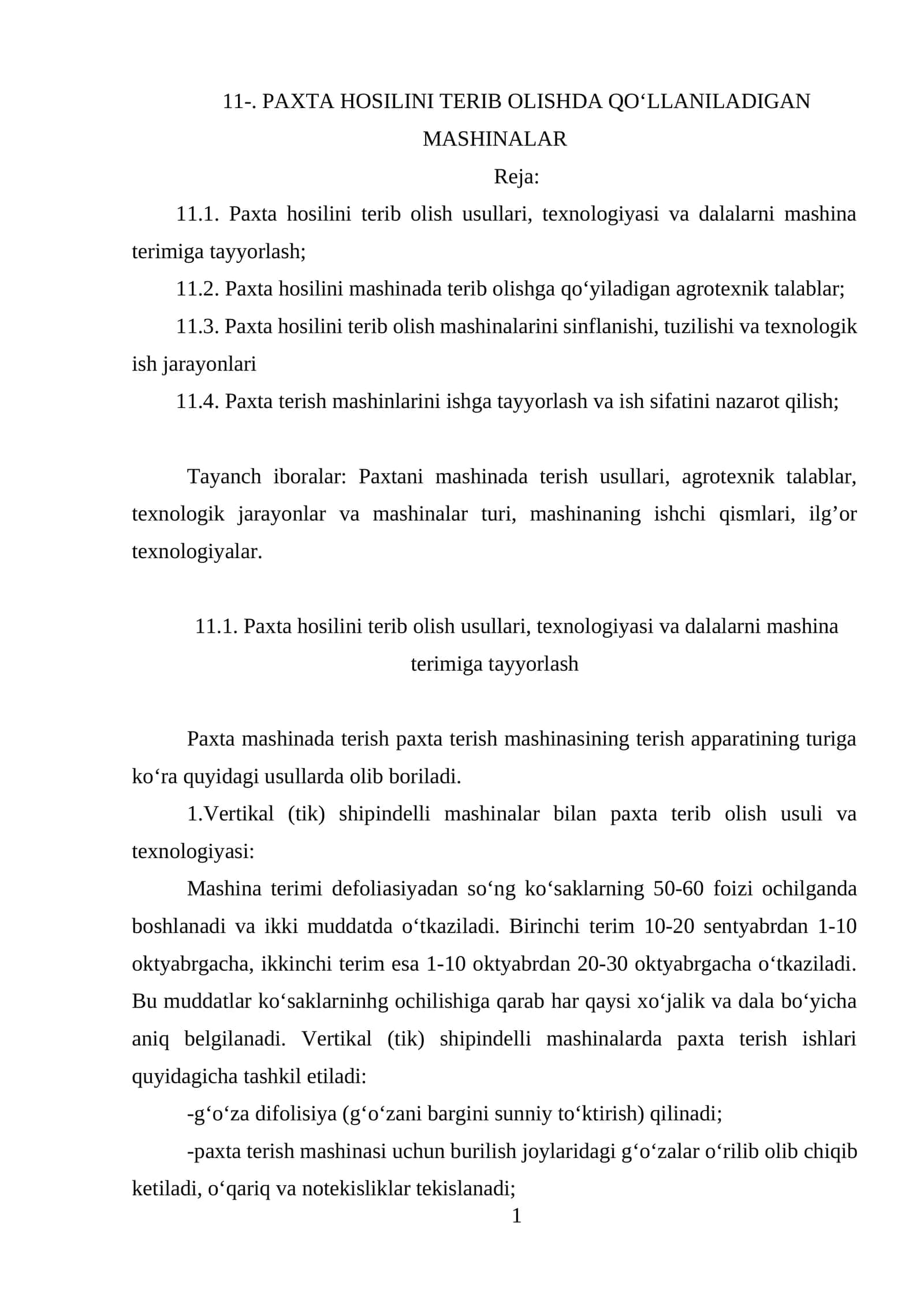 PAXTA HOSILINI TERIB OLISHDA QO‘LLANILADIGAN MASHINALAR 1