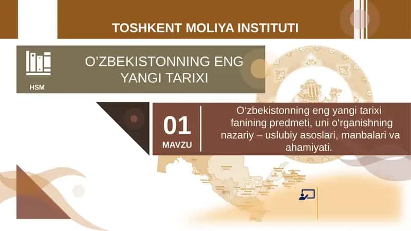 O‘zbekistonning eng yangi tarixi   fanining predmeti, uni o‘rganishning nazariy – uslubiy asoslari, manbalari va ahamiyati. 1