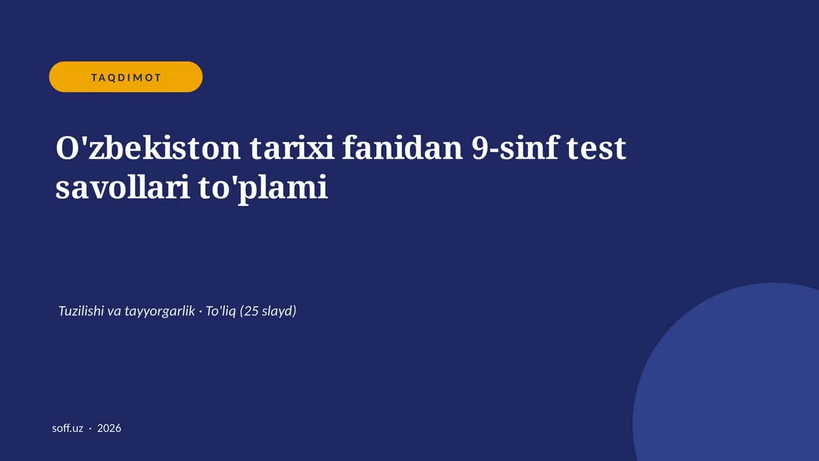 O'zbekiston tarixi fanidan 9-sinf test savollari to'plami 1