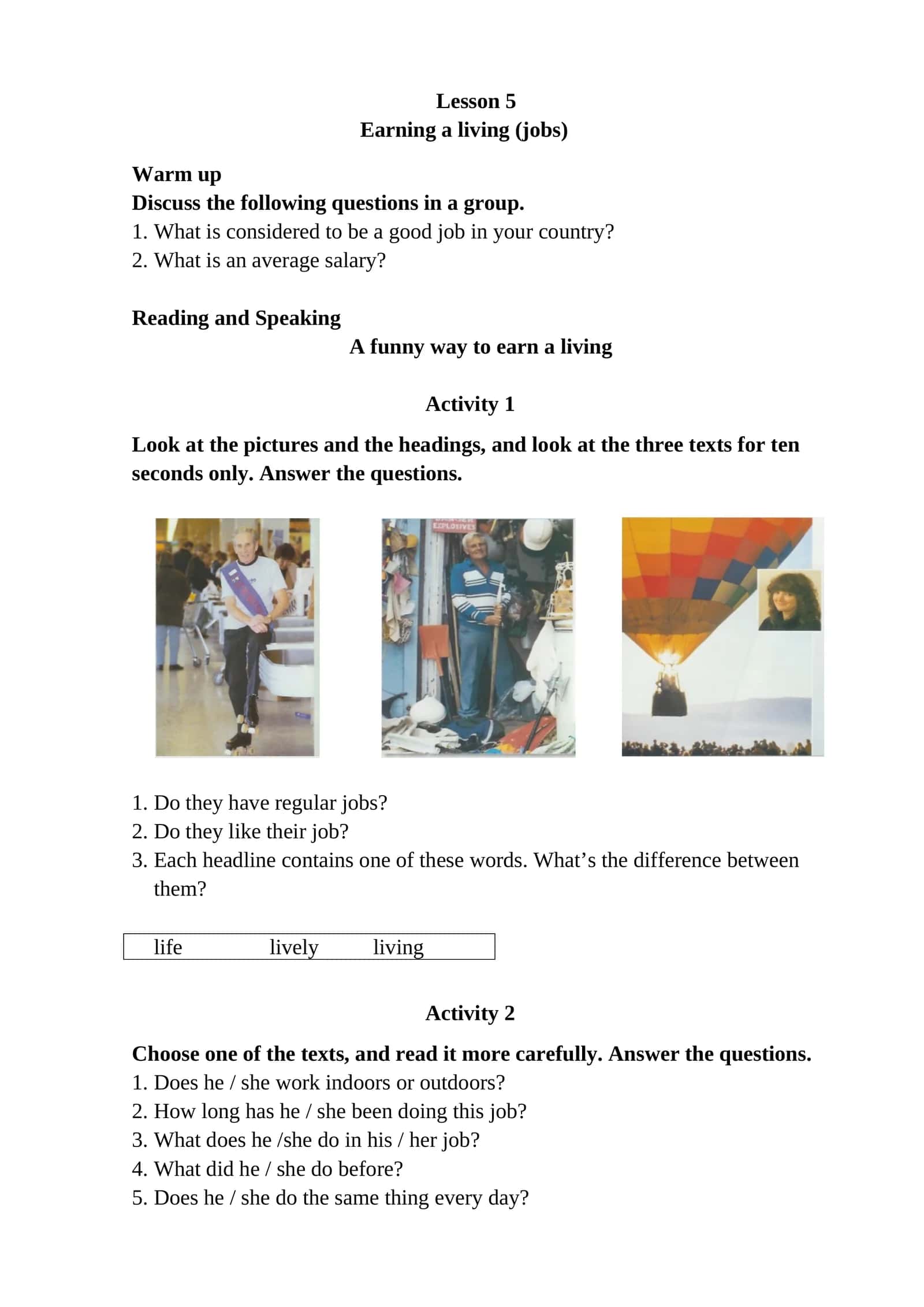 Earning a living (jobs) 1