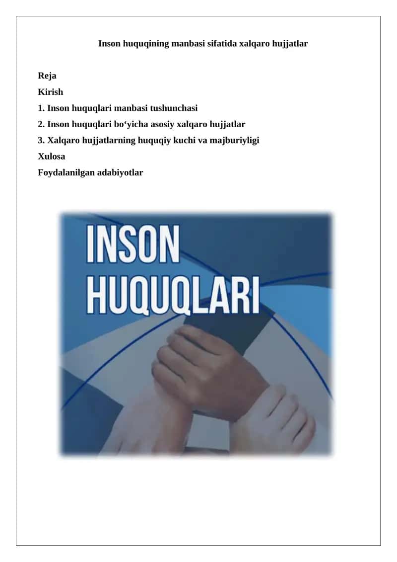 Inson huquqining manbasi sifatida xalqaro hujjatlar 1