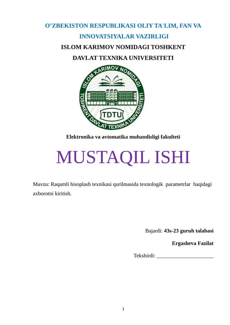 Raqamli hisoplash texnikasi 1