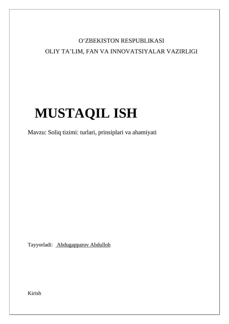 Soliq tizimi: turlari, prinsiplari va ahamiyati 1