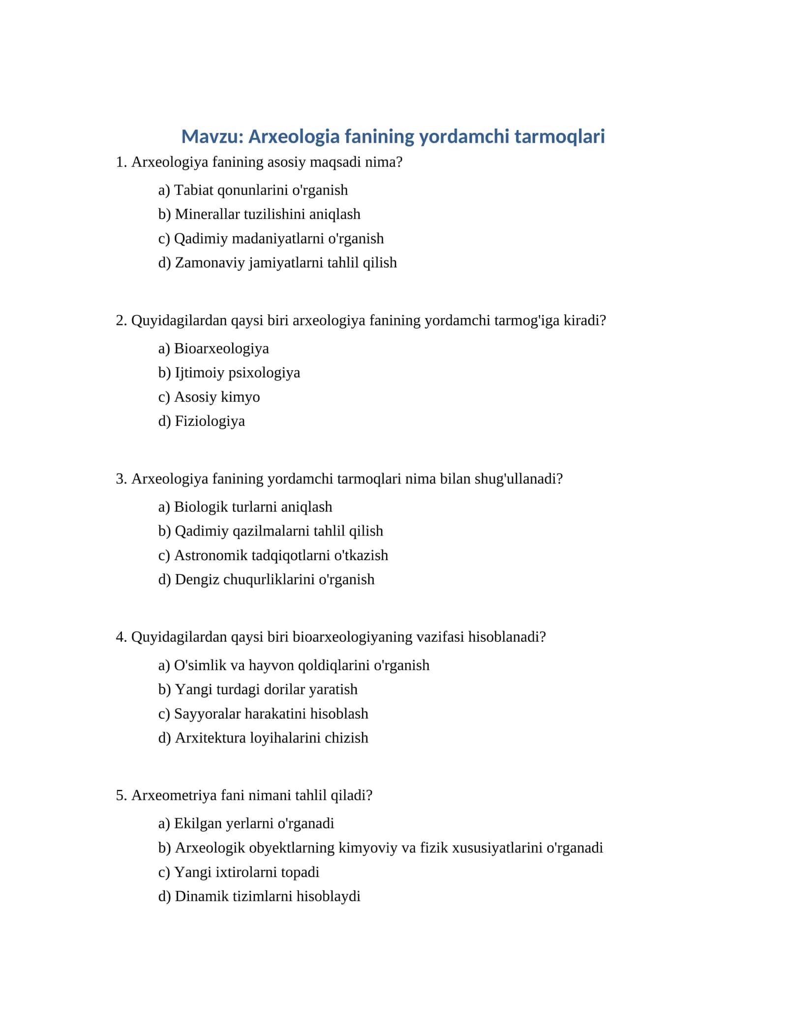 Arxeologia fanining yordamchi tarmoqlari 1