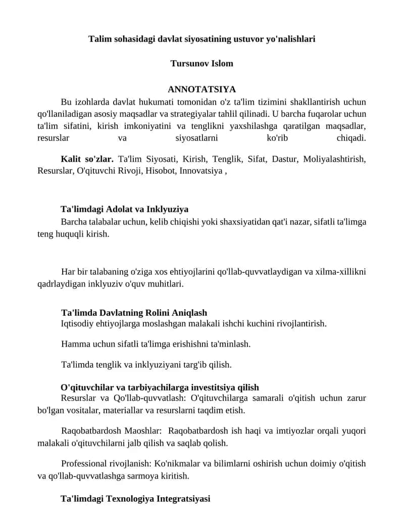 Talim sohasidagi davlat siyosatining ustuvor yo'nalishlari 1