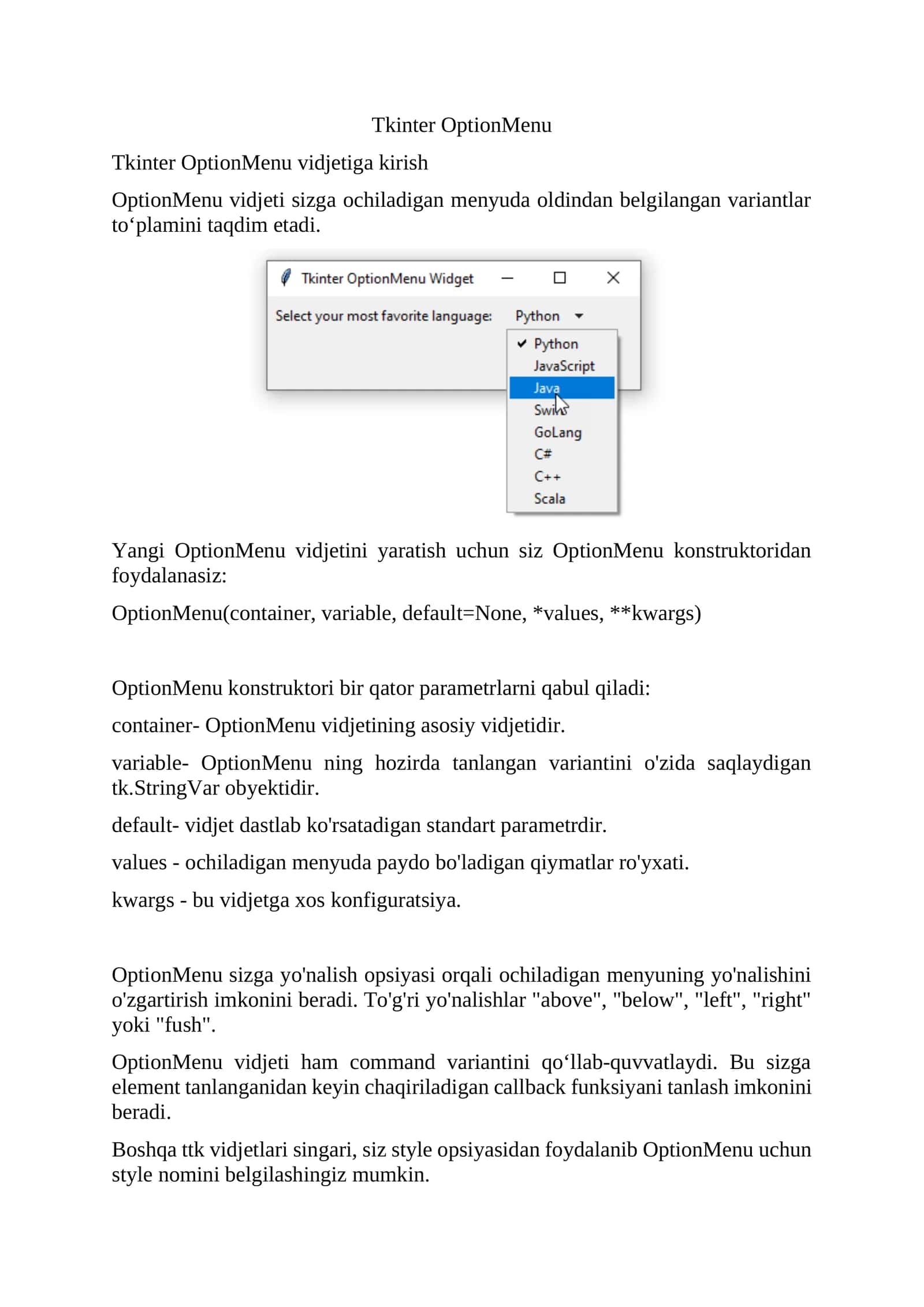 Tkinter OptionMenu 1