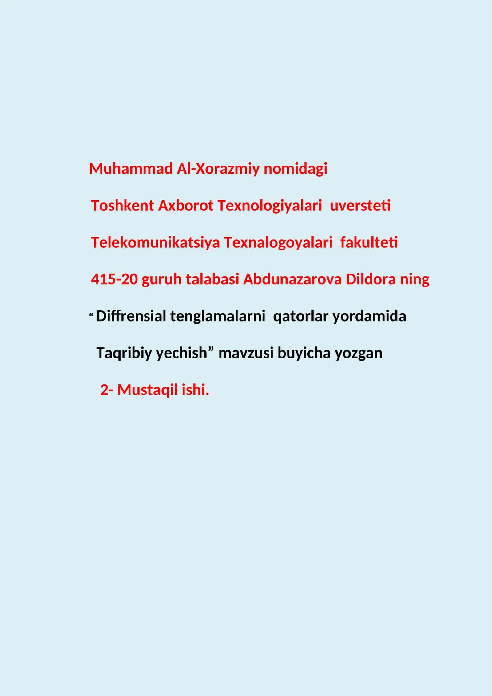 Diffrensial tenglamalarni qatorlar yordamida Taqribiy yechish 1