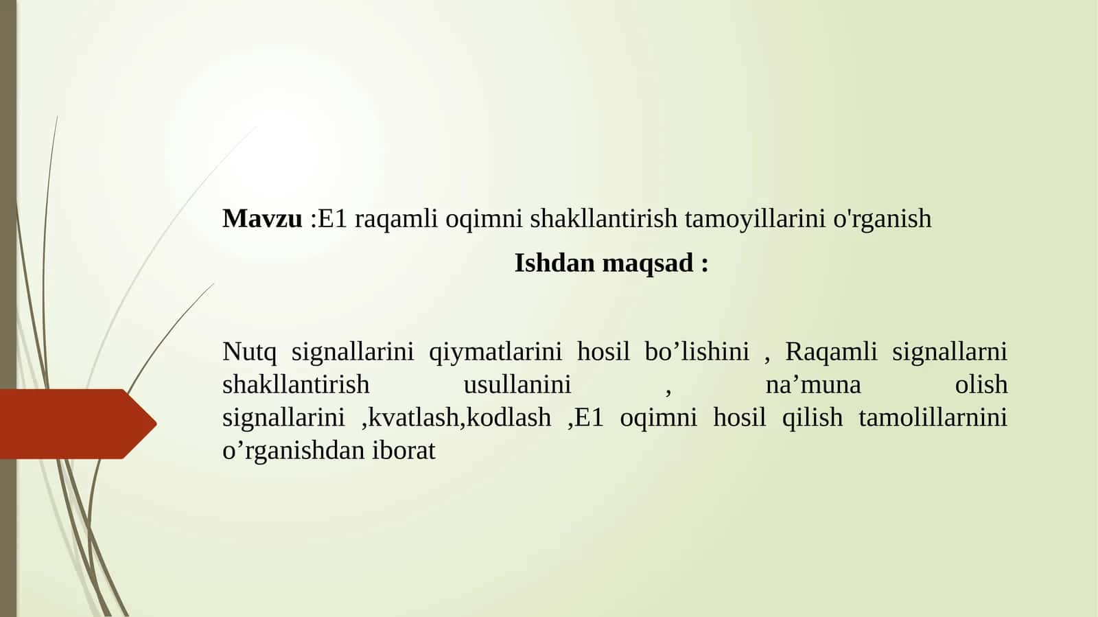 E1 raqamli oqimni shakllantirish tamoyillarini o'rganish 1