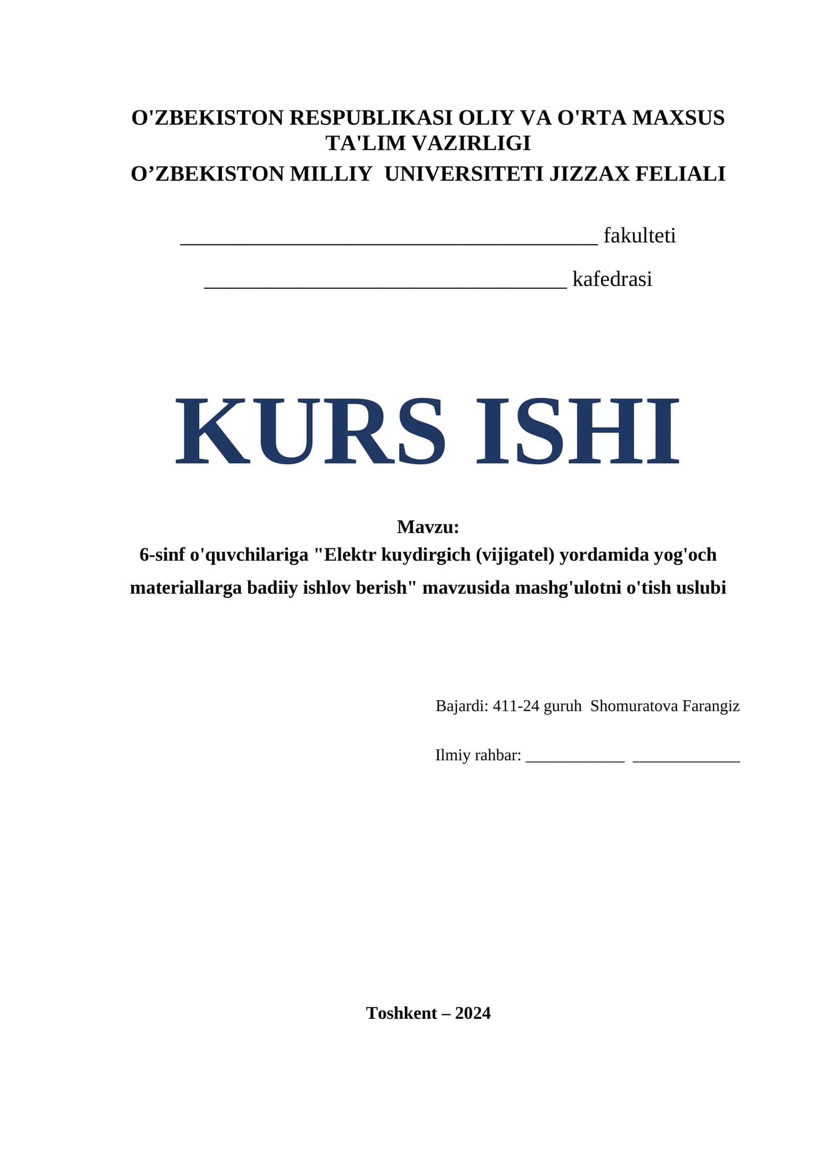 6-sinf o'quvchilariga "Elektr kuydirgich (vijigatel) yordamida yog'och materiallarga badiiy ishlov berish" mavzusida mashg'ulotni o'tish uslubi 1