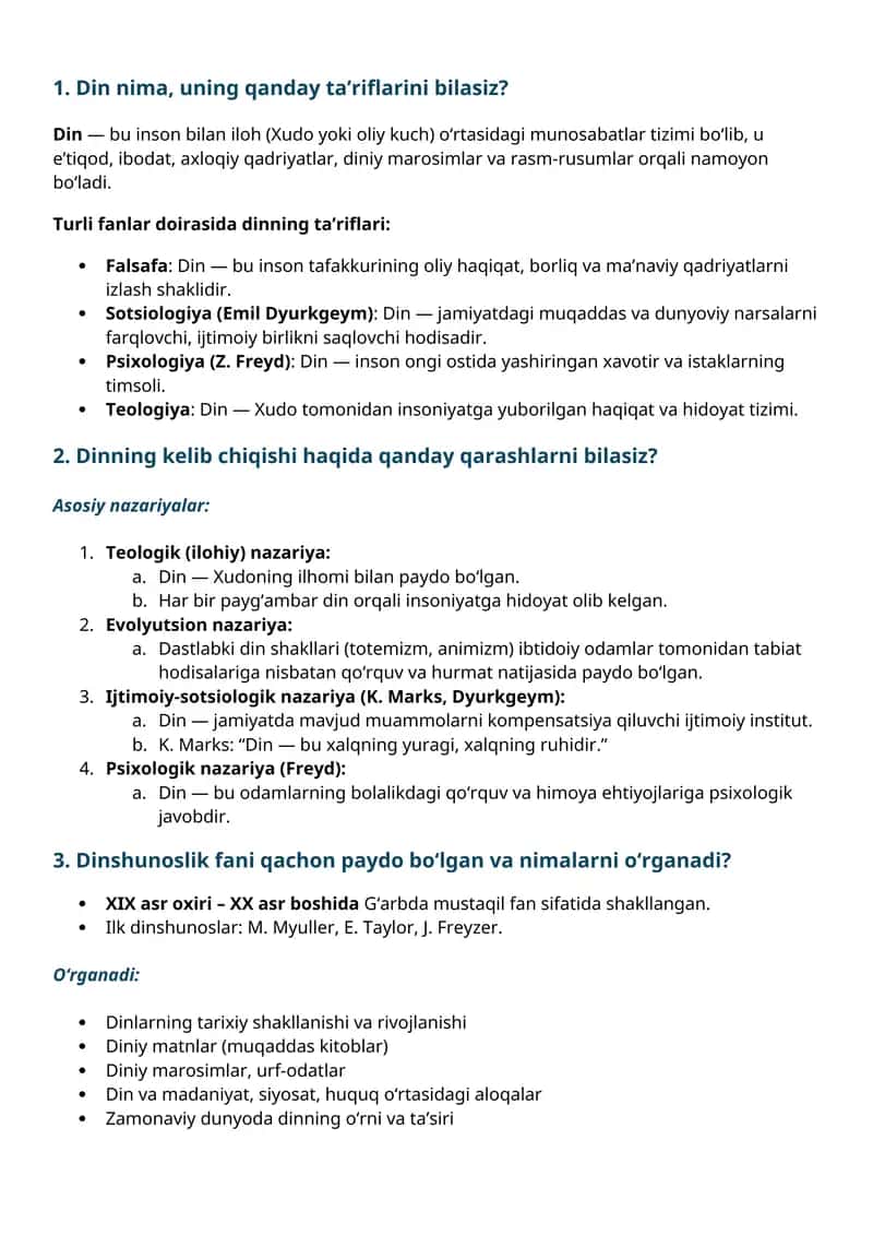 Din nima, uning qanday ta’riflarini bilasiz? 1