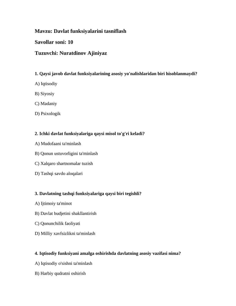 Davlat funksiyalarini tasniflash 1