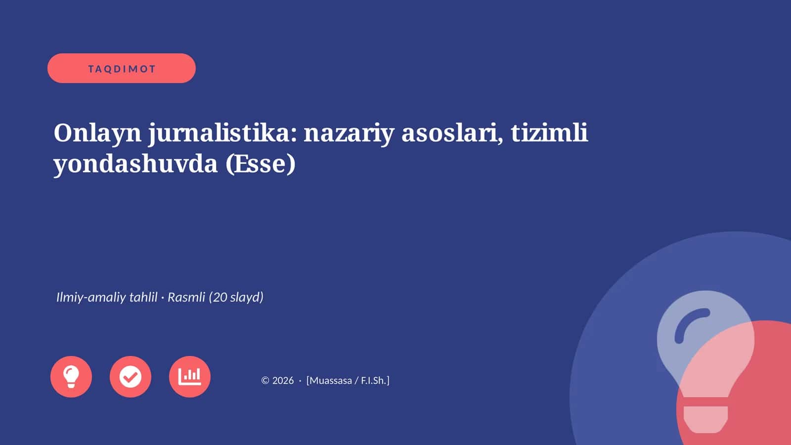 Onlayn jurnalistika: nazariy asoslari, tizimli yondashuvda (Esse) 1