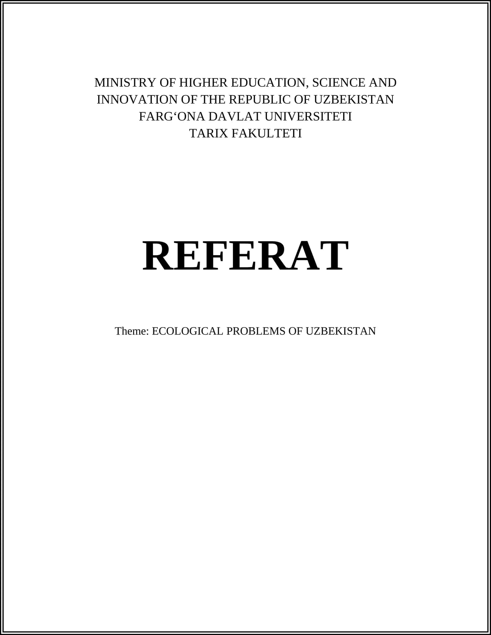 REFERAT Theme: ECOLOGICAL PROBLEMS OF UZBEKISTAN 1