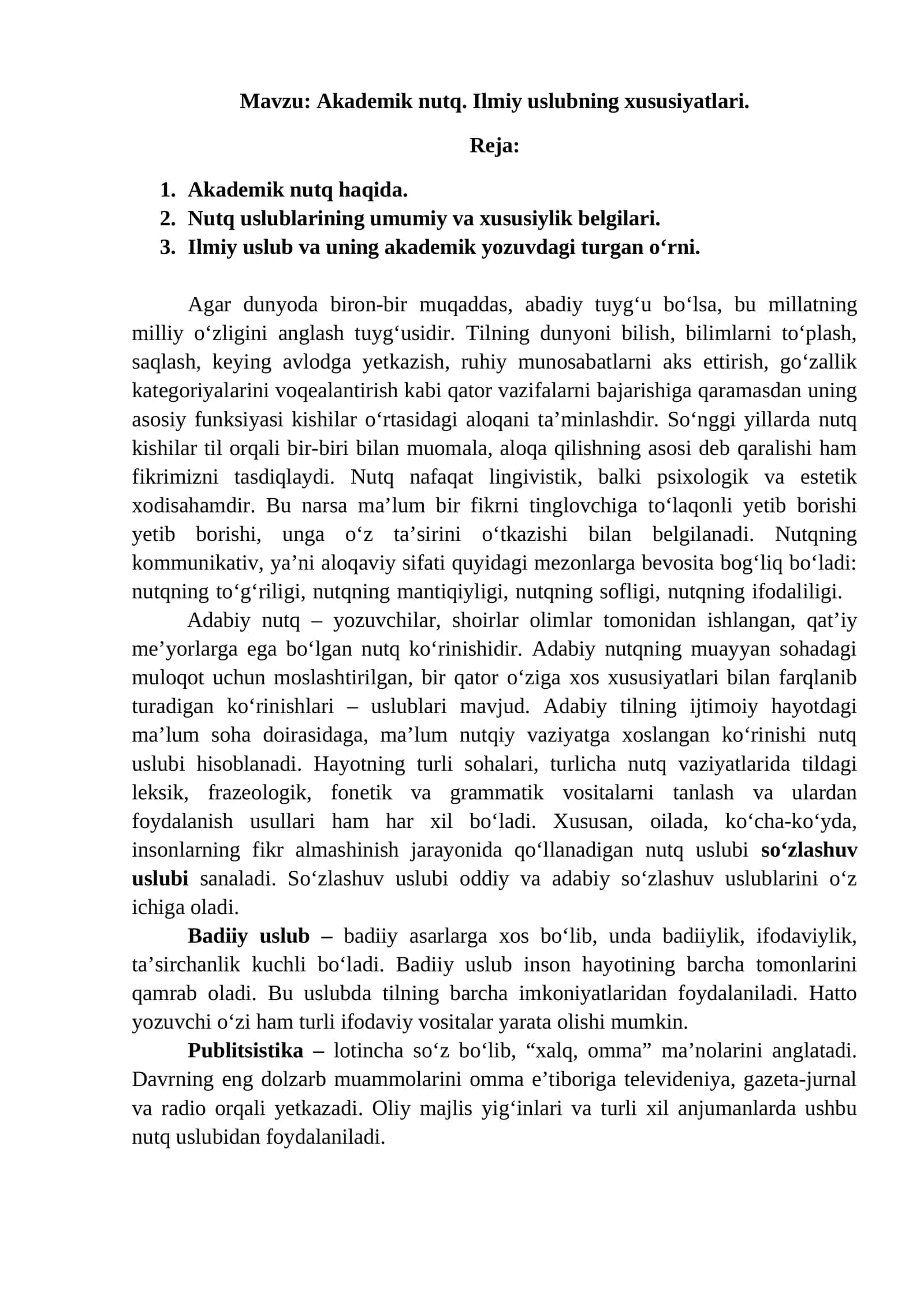 Akademik nutq. Ilmiy uslubning xususiyatlari 1