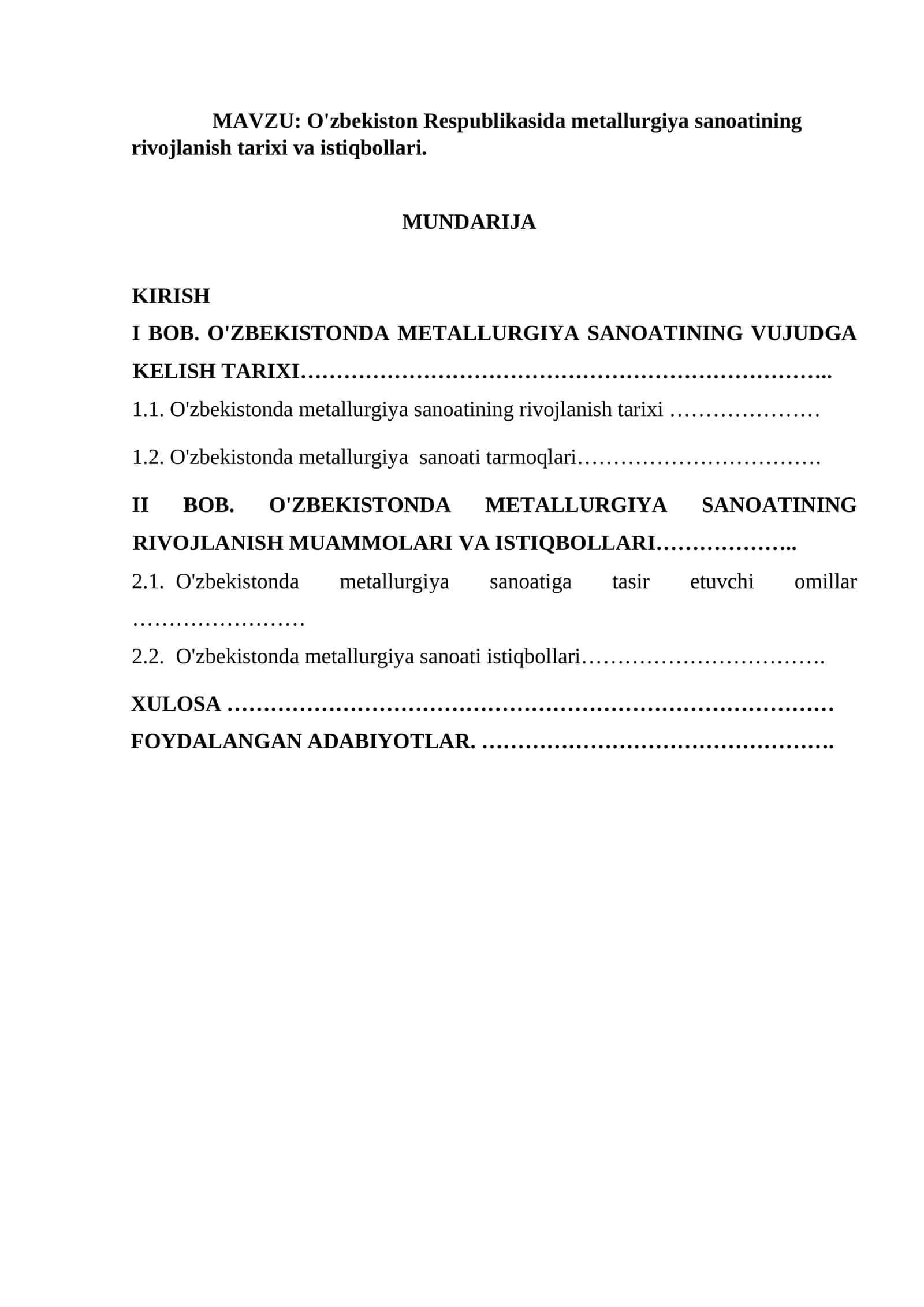 O'zbekiston Respublikasida metallurgiya sanoatining rivojlanish tarixi va istiqbollari 1