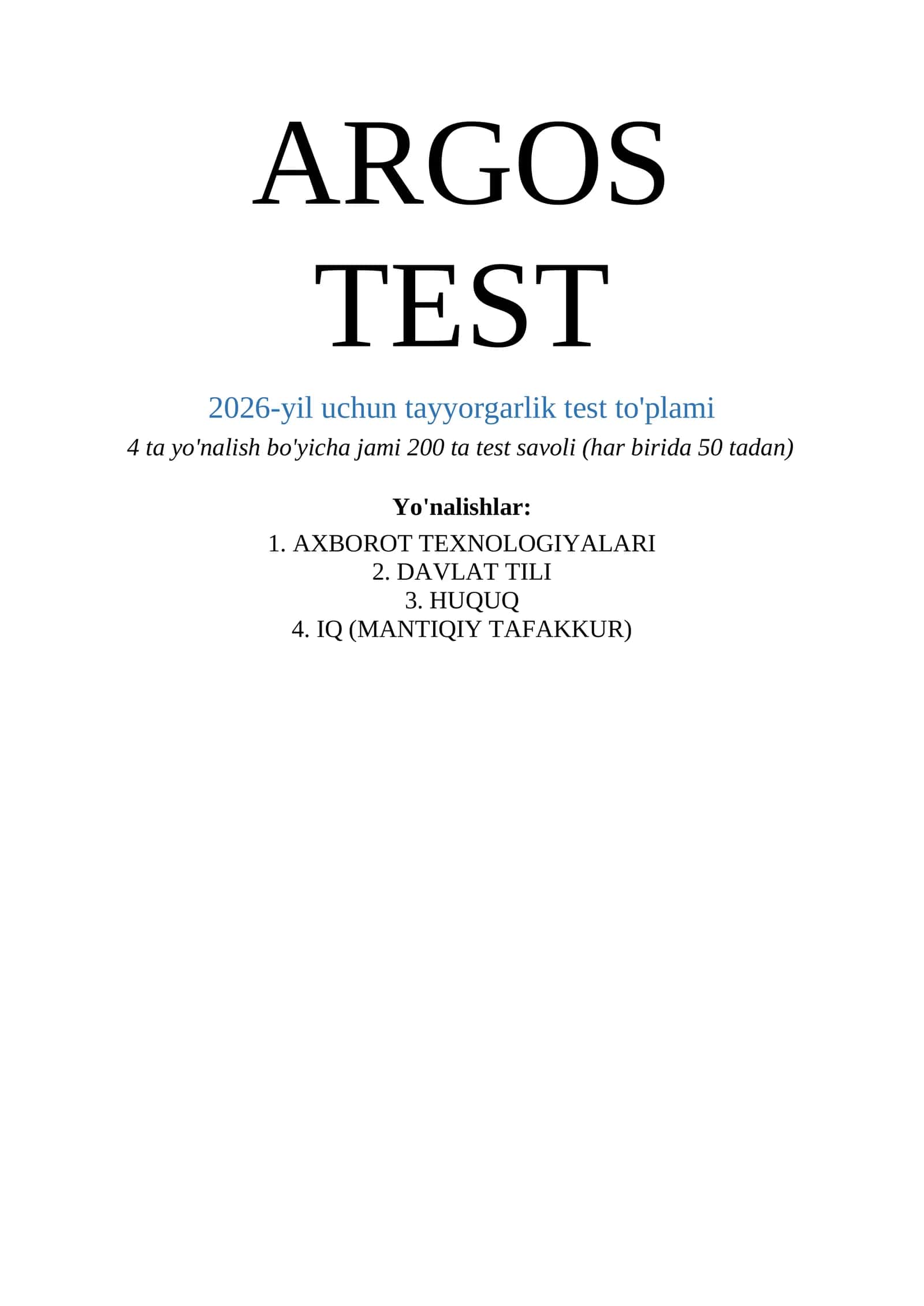 ARGOS TEST 2026-yil uchun tayyorgarlik test to'plami 1