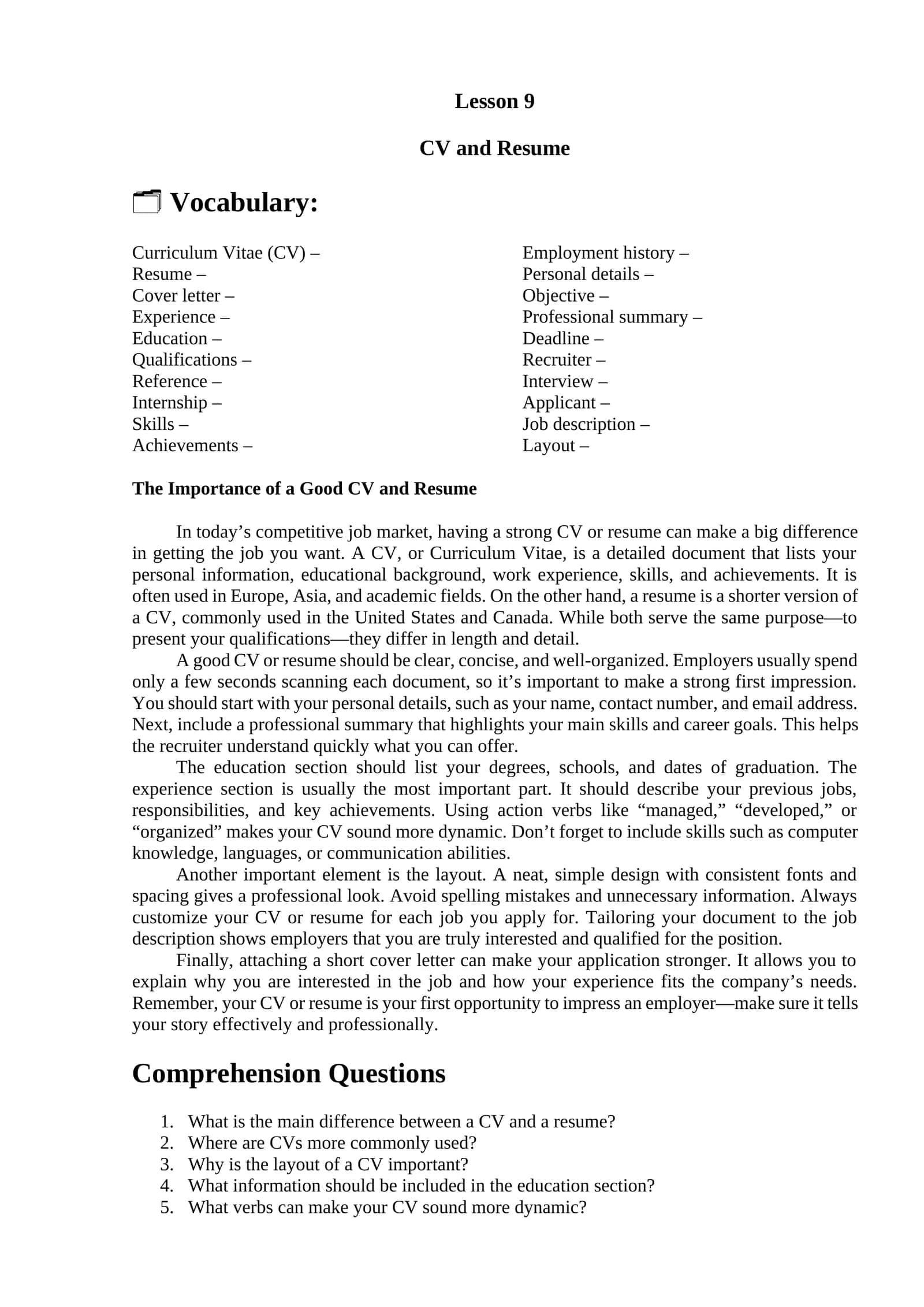 CV and Resume 1