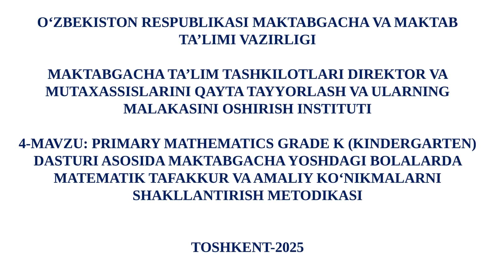 PRIMARY MATHEMATICS GRADEK (KINDERGARTEN) DASTURI ASOSIDA MAKTABGACHA YOSHDAGI BOLALARDA MATEMATIK TAFAKKUR VA AMALIY KO‘NIKMALARNI SHAKLLANTIRISH METODIKASI 1