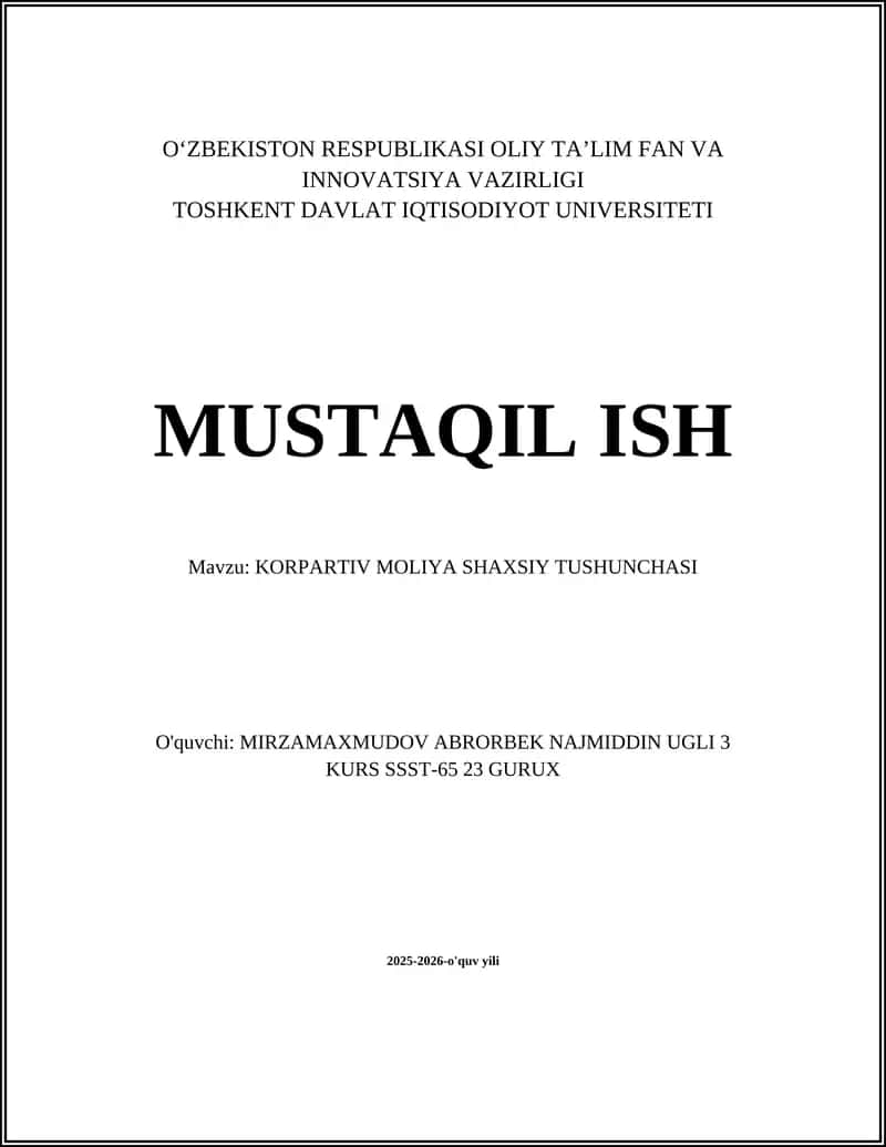 KORPARTIV MOLIYA SHAXSIY TUSHUNCHASI 1