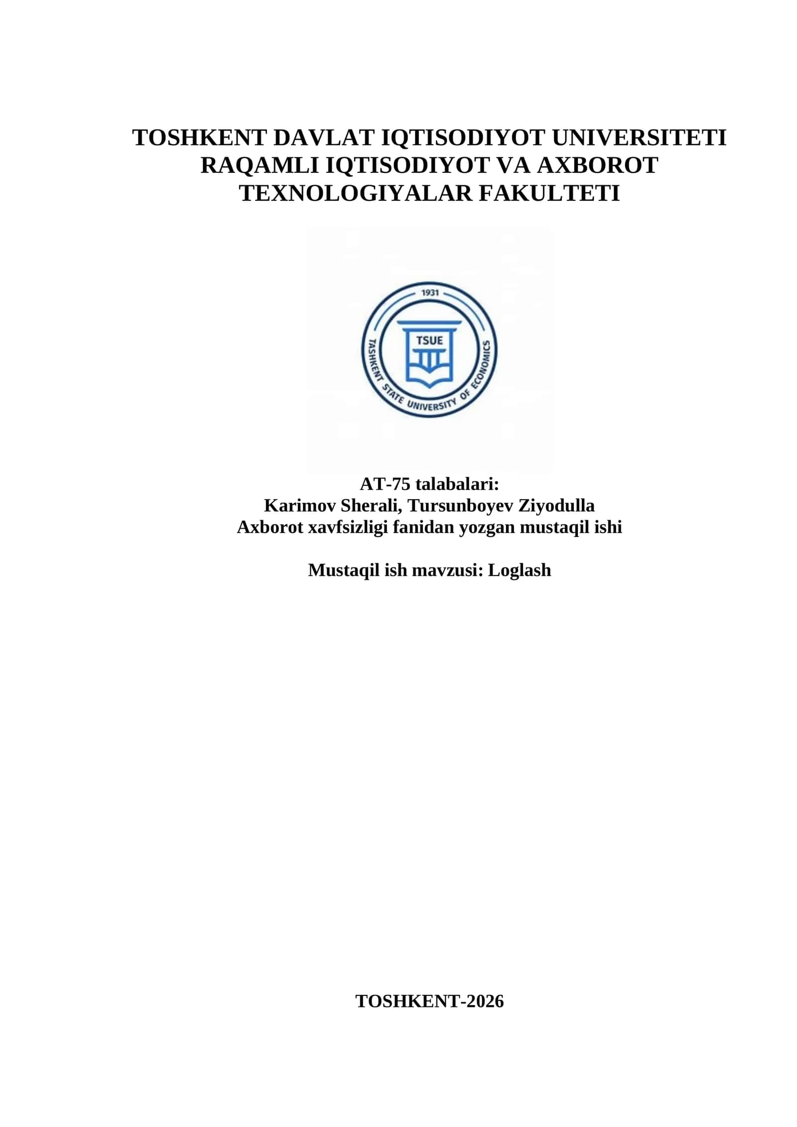 Mustaqil ish mavzusi: Loglash 1