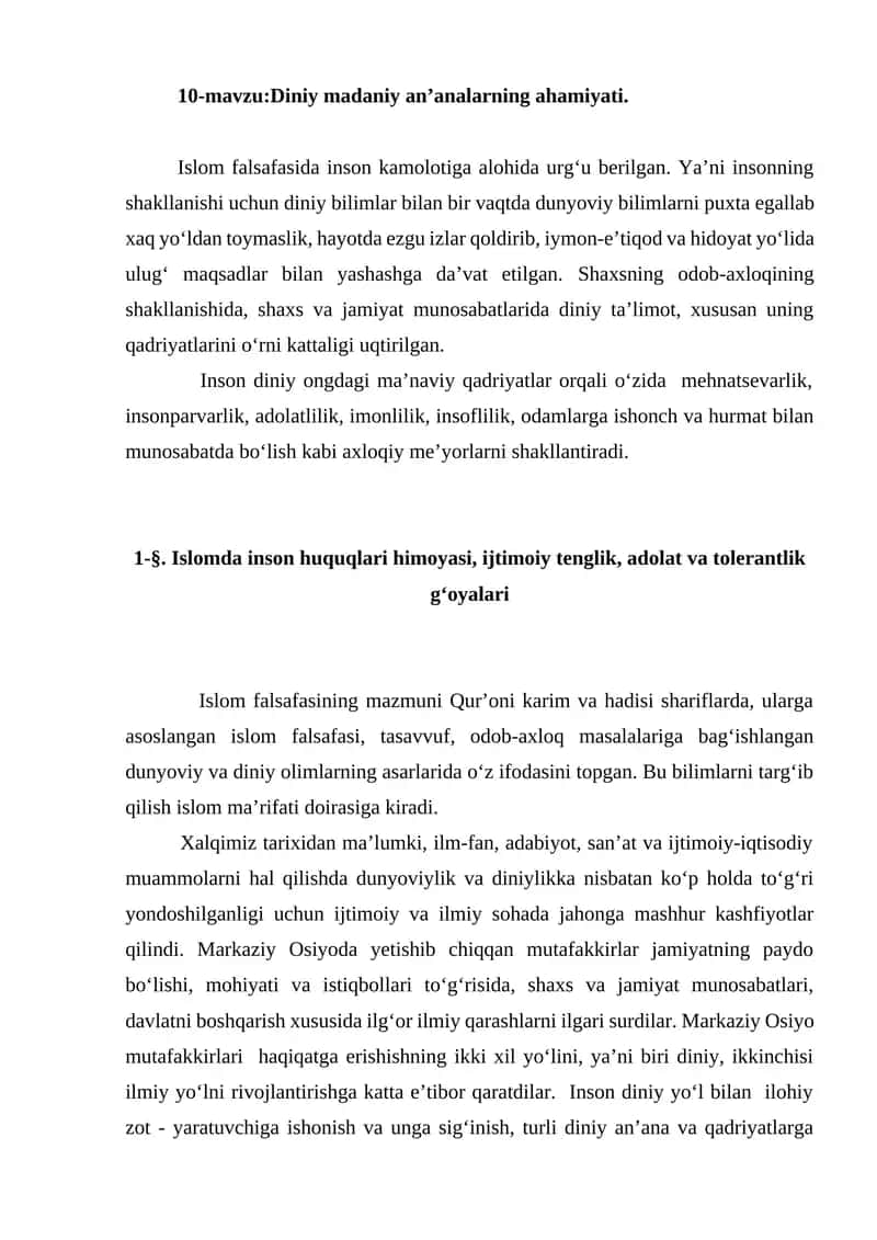 10-mavzu:Diniy madaniy an’analarning ahamiyati 1