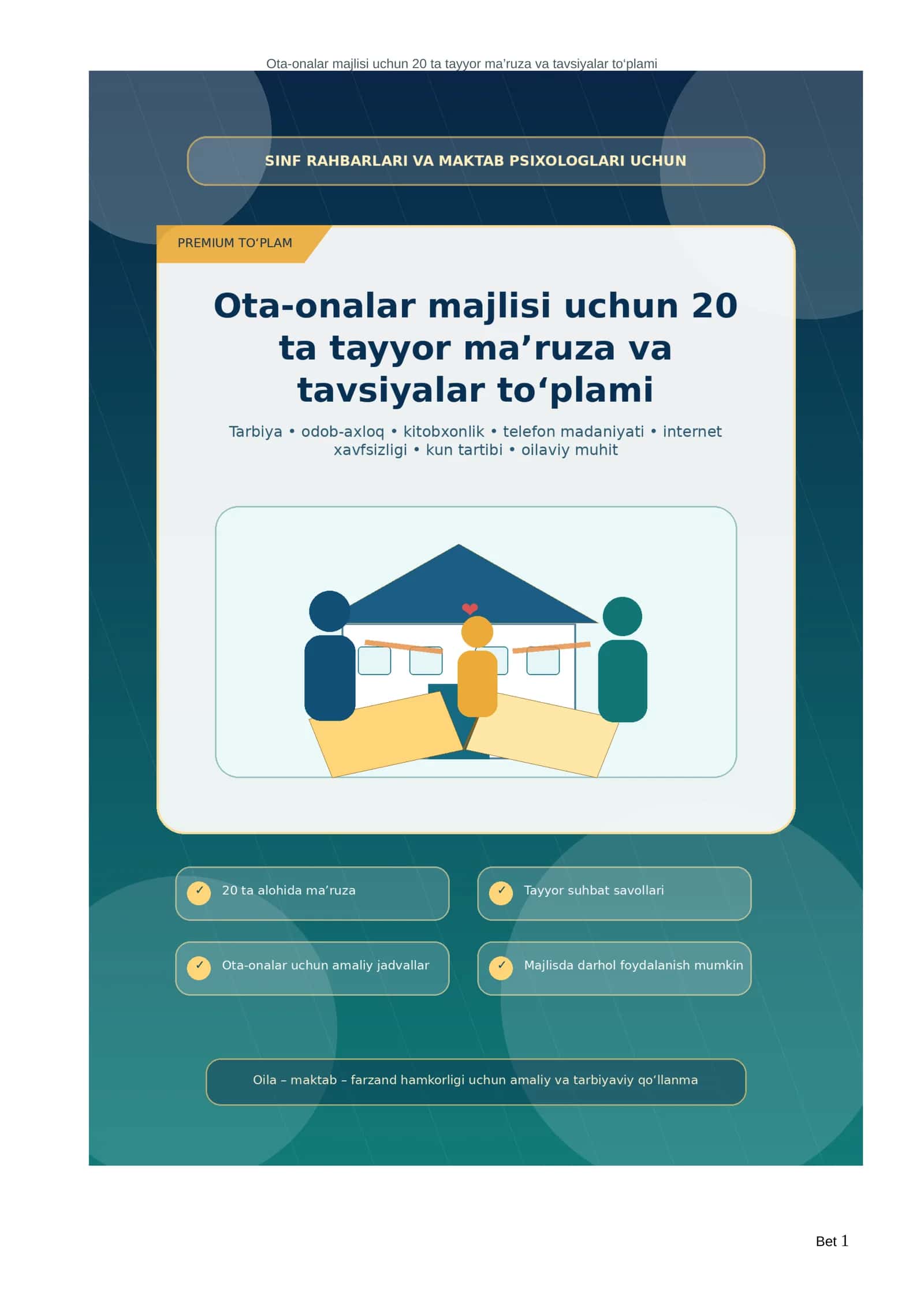Ota-onalar majlisi uchun 20 ta tayyor ma’ruza va tavsiyalar to‘plami 1