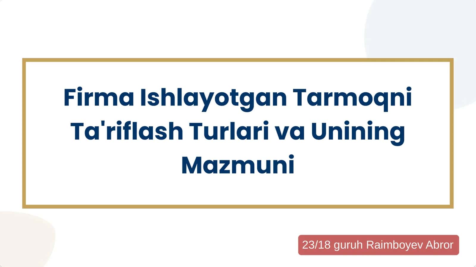 Tarmoq Tahlilining Mohiyati 1
