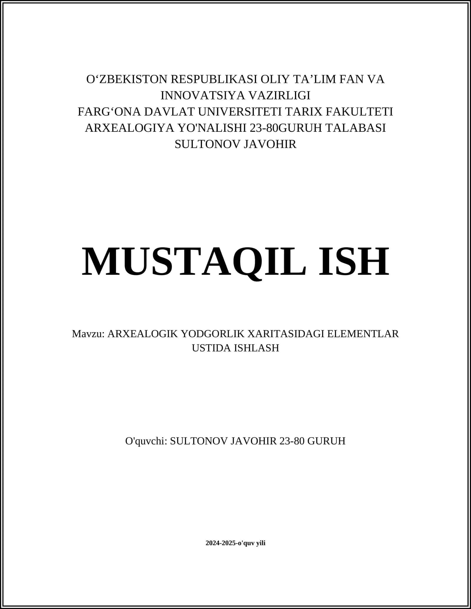 ARXEALOGIK YODGORLIK XARITASIDAGI ELEMENTLAR USTIDA ISHLASH 1