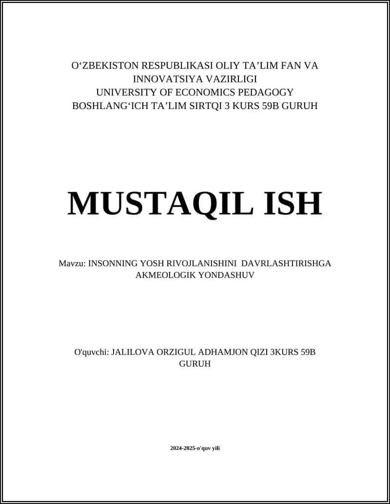 INSONNING YOSH RIVOJLANISHINI DAVRLASHTIRISHGA AKMEOLOGIK YONDASHUV 1